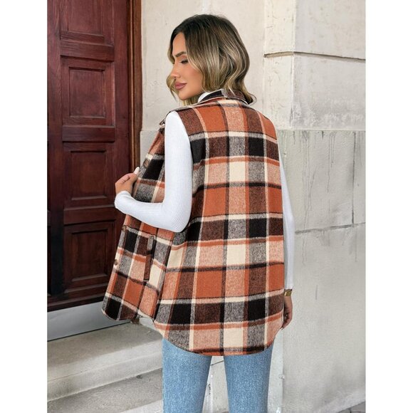 Womens Plaid Flannel Vest Sleeveless Casual Jacket with Pockets Large - Picture 5 of 5